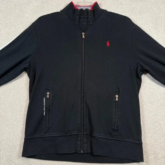 Polo Ralph Lauren Mens Full Zip Track Jacket Black White Red Accents Size Large - Picture 4 of 7